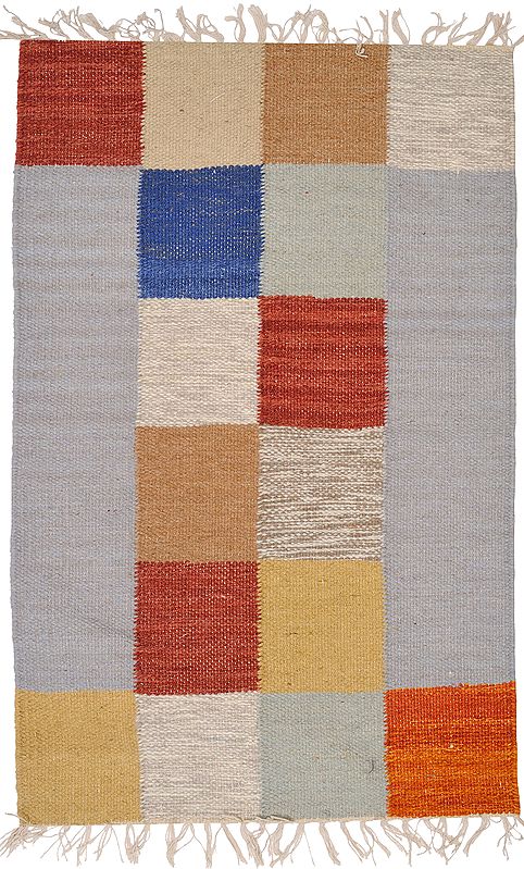 Multicolor Handloom Dhurrie from Sitapur with Woven Checks