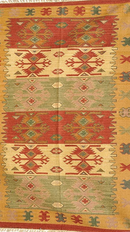 Kilim Handloom Dhurrie from Sitapur with Thread Weave