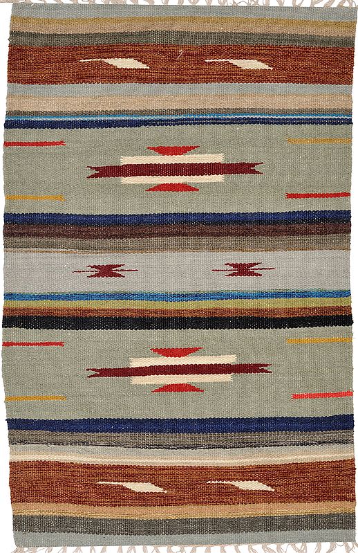 Multicolor Dhurrie from Sitapur with Kilim Weave