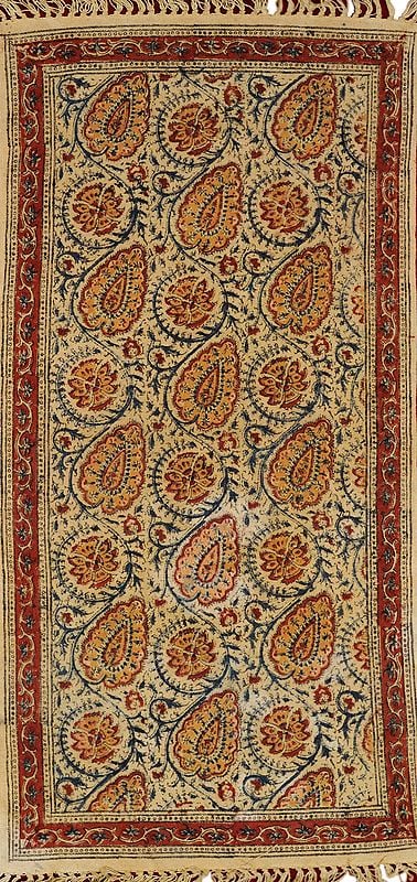 Antique-White Kalamkari Dhurrie from Telangana