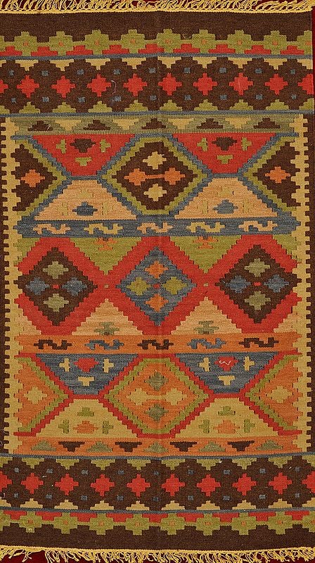 Multicolor Handloom Dhurrie from Sitapur with Kilim Weave All-Over