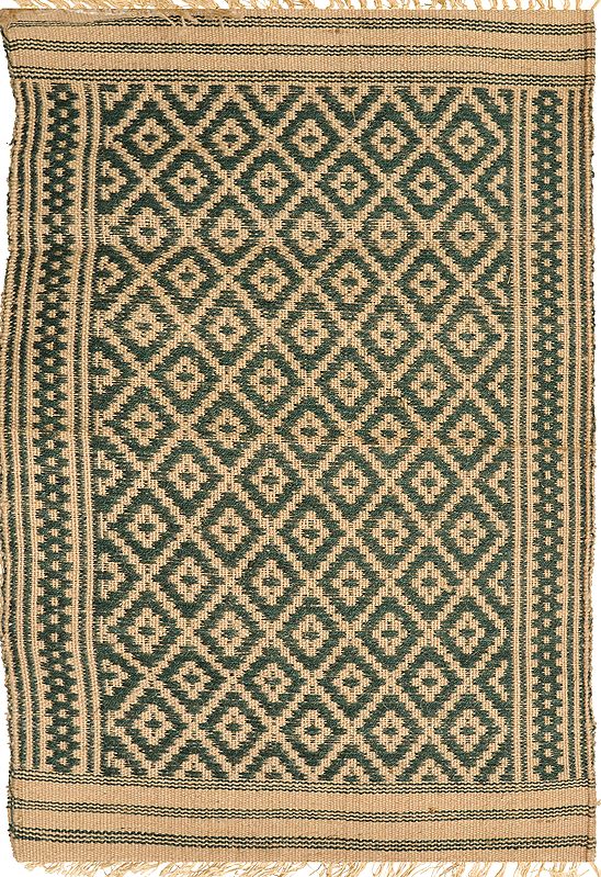 Green and Beige Aasan from Telangana with Woven Bootis
