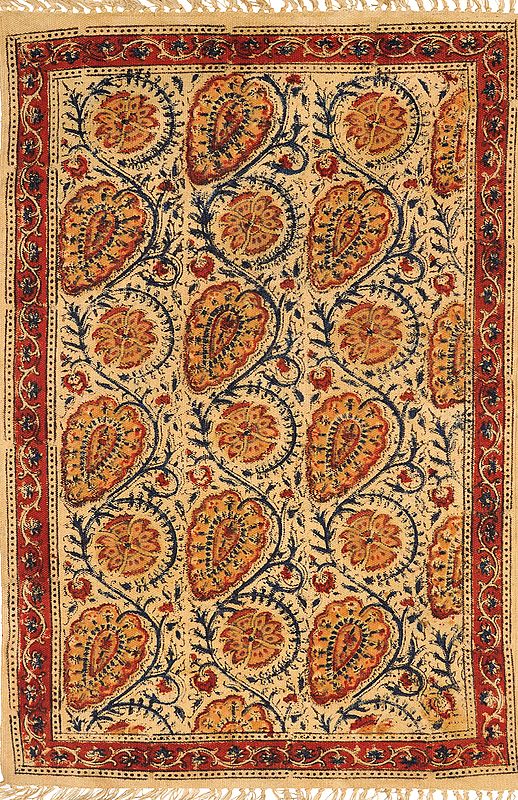 Almond-Buff Aasan from Telangana with Printed Flowers