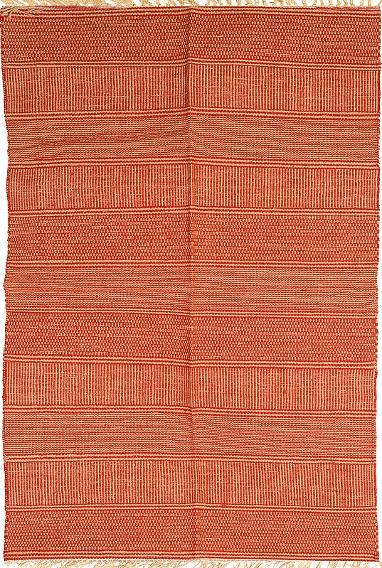 Orange and Beige Dhurrie from Karnataka with All-Over Weave