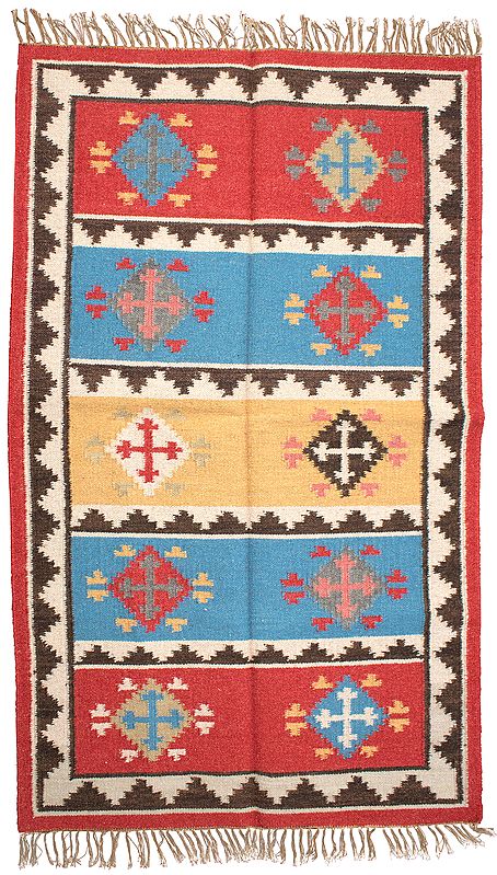 Multicolor Handloom Dhurrie from Sitapur with Woven Kilim Motifs