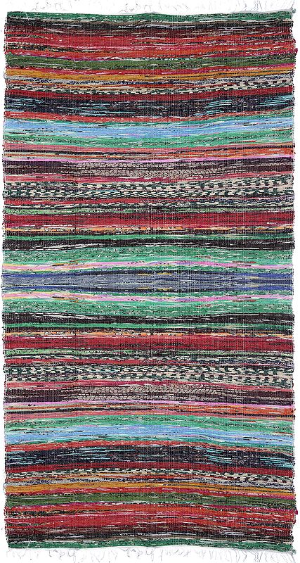 Multi-Color Dhurrie with Woven Stripes All-Over