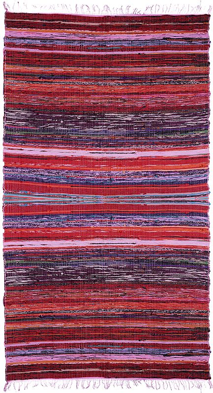 Morning-Glory Dhurrie with Multicolor Woven Stripes