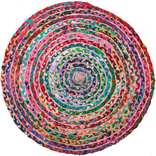 Multicolor Stripes Woven Round Asana Mat