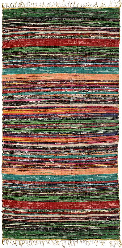 Spectrum-Yellow Dhurrie with Multicolor Woven Stripes