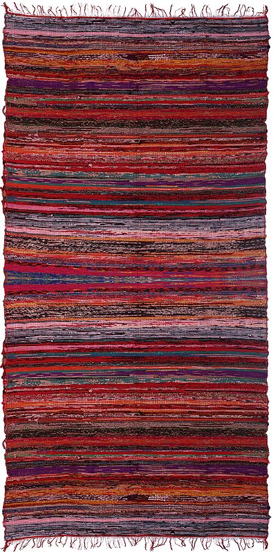 Multicolor Dhurrie with Woven Stripes All-Over