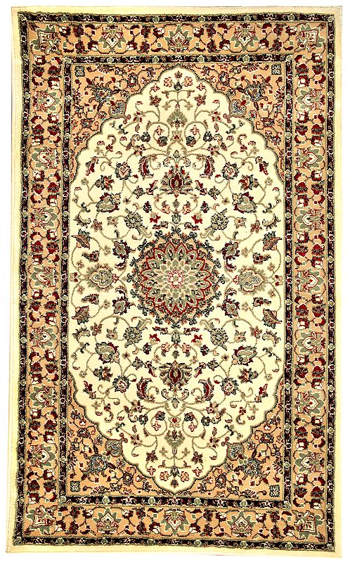 Afterglow Handloom Floral Carpet from Bhadohi with Mughal Art