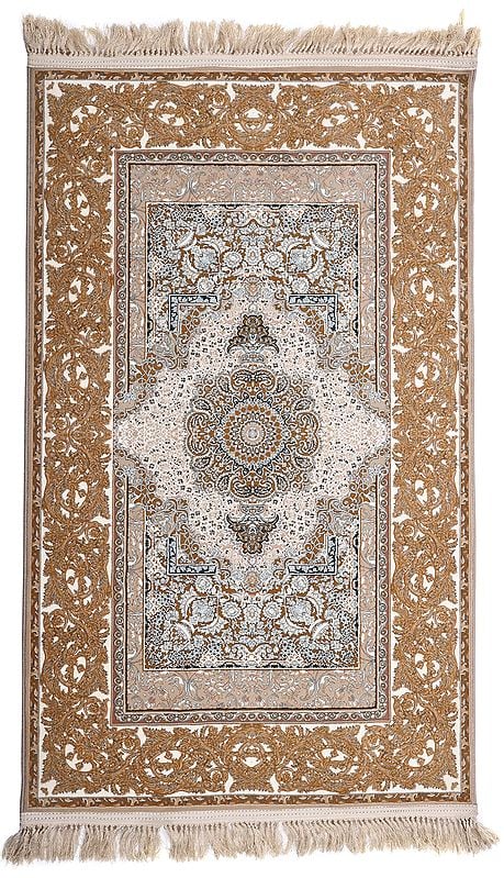 Bronze-Mist Handloom Carpet from Bhadohi with Persian Knots
