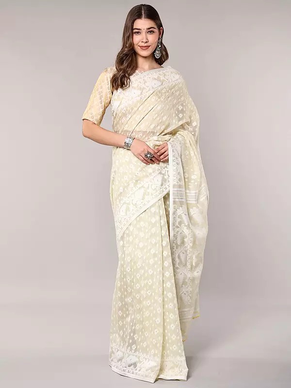 Jamdani Saree with All-over Woven Bootis from Bengal