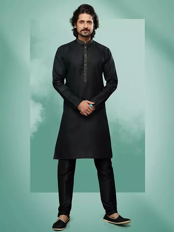 Men's Neck Embroidered Kurta Pajama | Festive & Wedding Ethnic Outfit