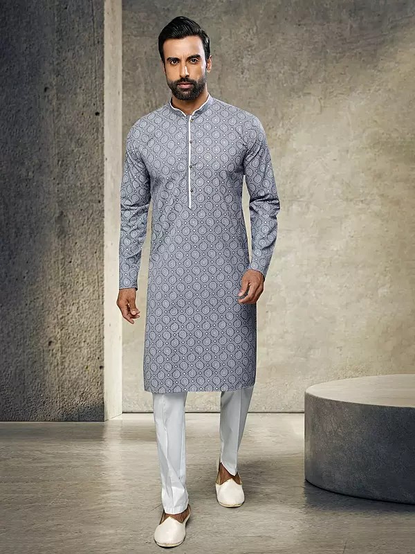 Men's Ethnic Art Silk Kurta Pajama – Printed Festive and Traditional Wear
