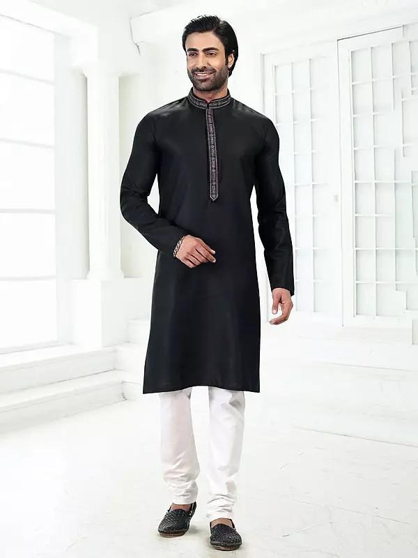 Men’s Festive Wear Cotton and Art Silk Kurta Pajama Set in Classic Style