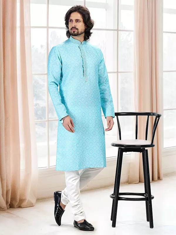 Designer Printed Kurta Pajama Set for Men – Cotton and Art Silk Traditional Wear