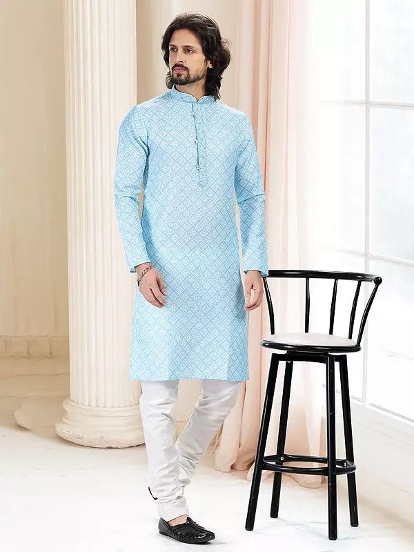Traditional Printed Ethnic Wear Kurta Pajama Set for Men’s in Cotton and Art Silk