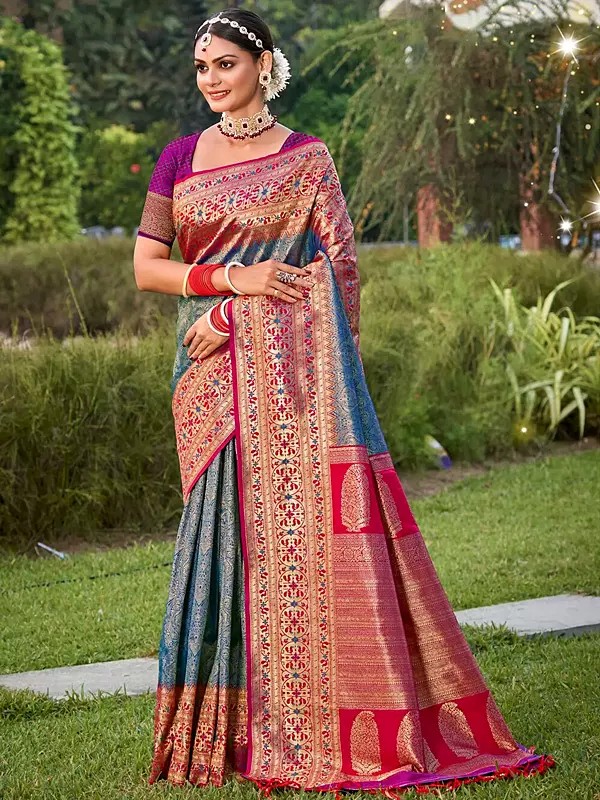 Designer Banarasi Silk Saree with Intricate Zari Work and Tassel Pallu