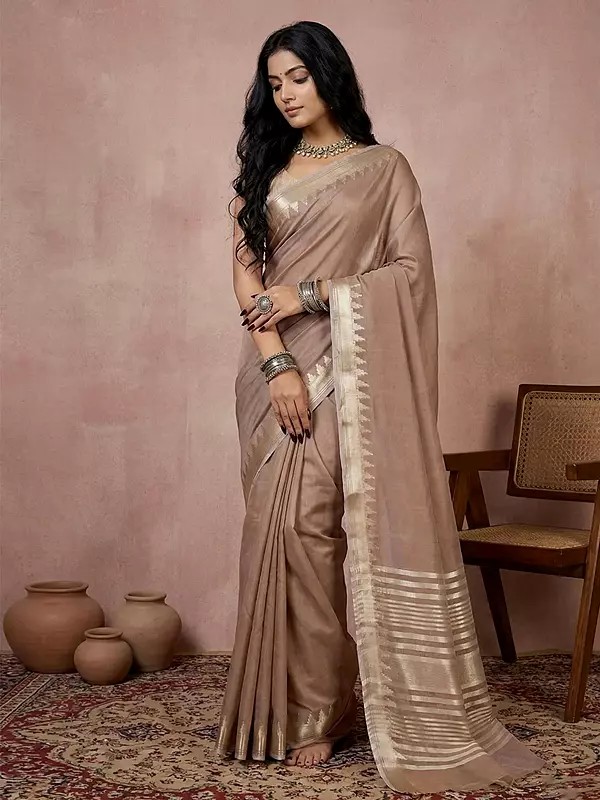 Cotton Saree with Striped Pallu and Temple Border for Family Occasions