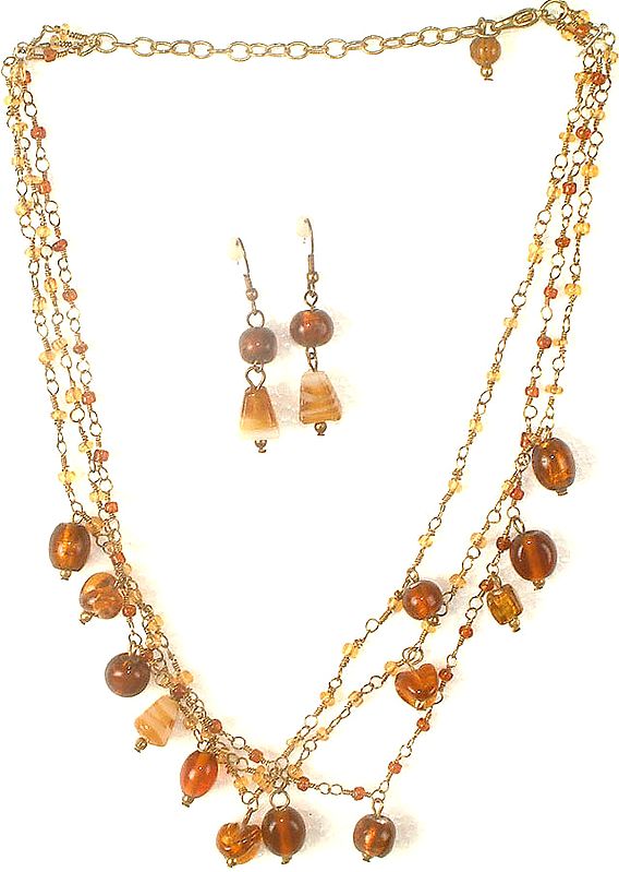 Glass Bead Necklace with Matching Earrings