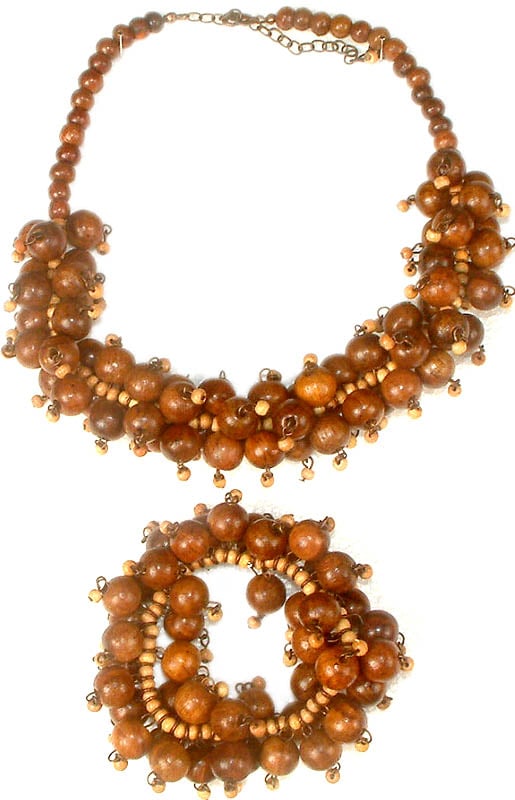 Wooden Beads Bunch Necklace & Bracelet Set