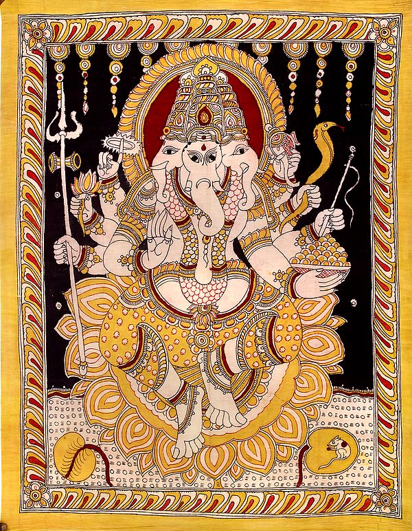 Trimukha Cosmic Ganesha With Eight Arms