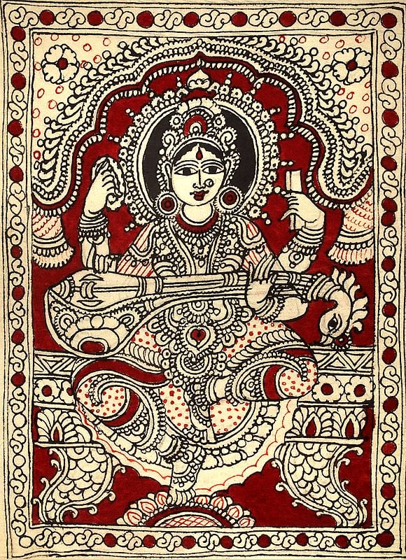 Goddess Saraswati Kalamkari Painting on Cotton