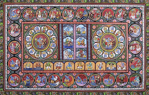 Richly Coloured Composite Patachitra Featuring The Dashavatara