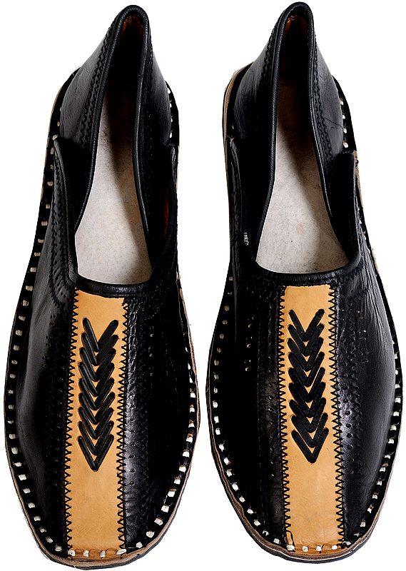Black Slip-On Shoes for Men with Threadwork
