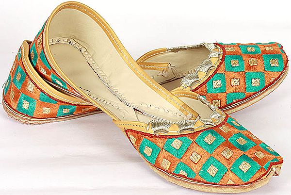 Double-Colored Embroidered Mojaris from Rajasthan