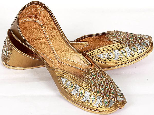 Gold and Silver Mojaris with Beadwork