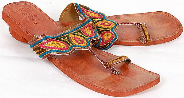 Kolhapuri Slippers with Multi-Color Embroidery