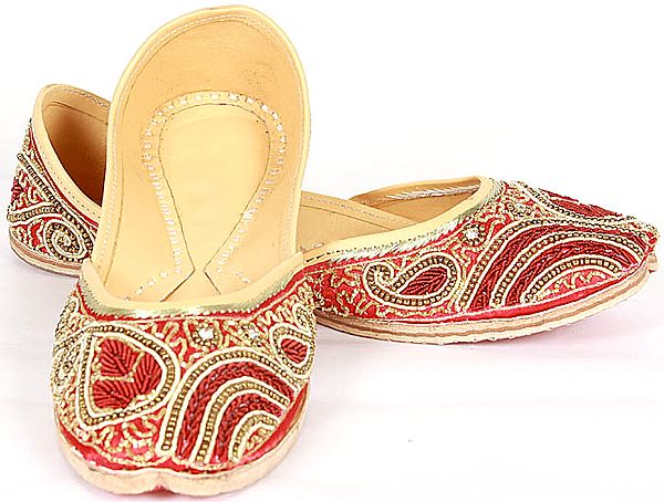 Fawn and Red Jootis with Dense Beadwork