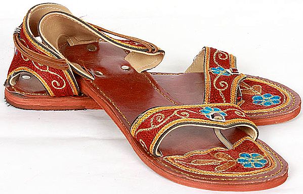 Cherry Flat Sandals with Thread Embroidery