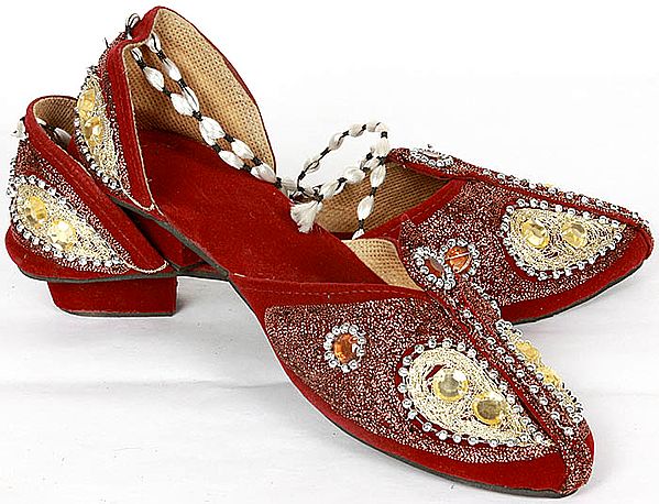 Red Sandals with Beadwork
