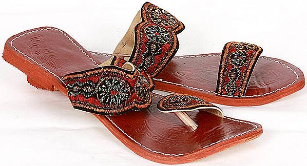 Cherry Embroidered Chappals with Self Design