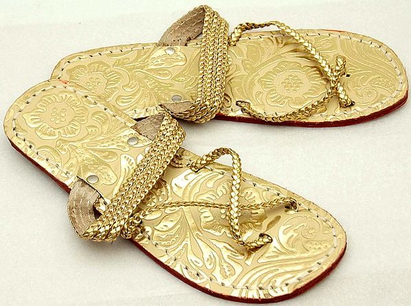 Fancy Golden Sandals with Knotted Rope Strap