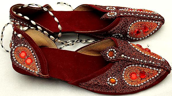 Cherry-Red Sandals with Beadwork