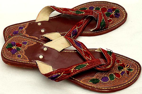 Cherry-Red Hand-Embroidered Sandals