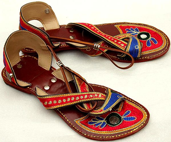 Tri-color Hand-Embroidered Flat Sandals