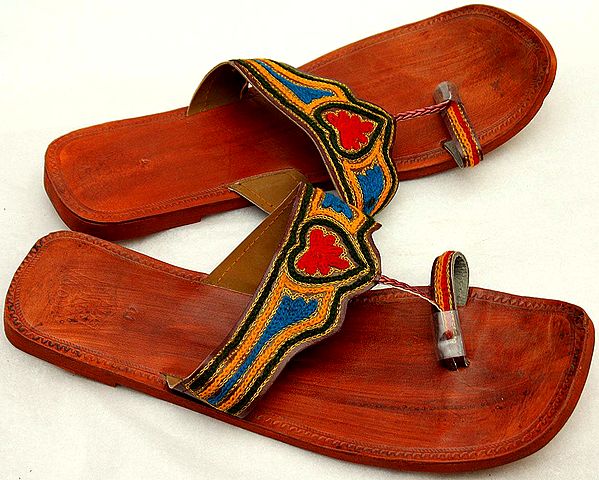 Red Flat Sandals with Threadwork