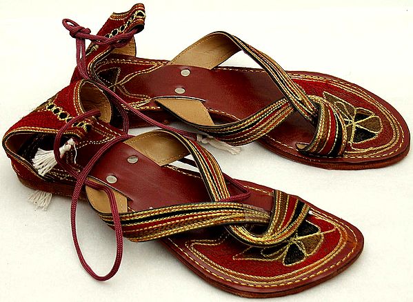 Cherry-Red Flat Sandals with Threadwork