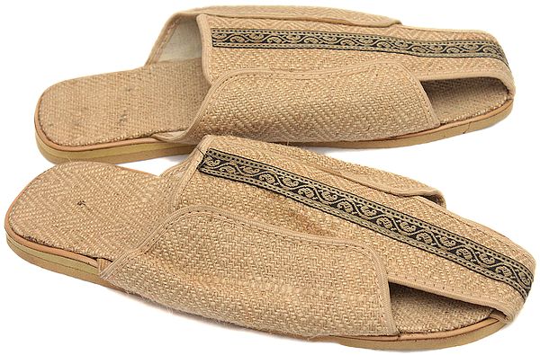 Handmade Jute Slipper with Floral Straps