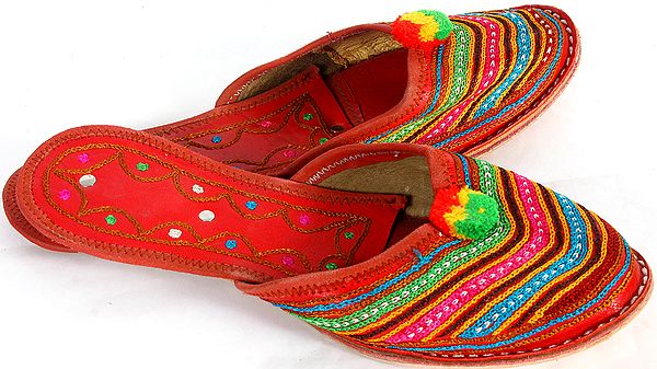 Cherry Slippers with Multi-color Thread-Embroidery