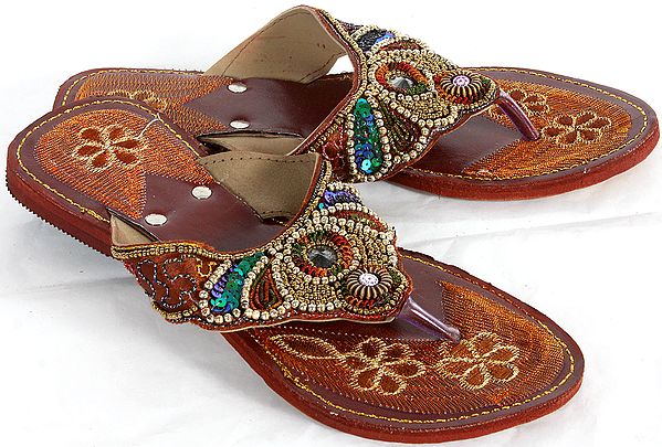 Red-Ochre Sandals with Beadwork