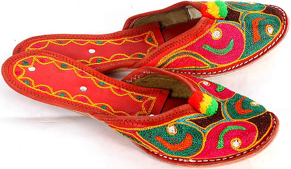 Multi-Color Bridal Slippers with Thread-Embroidery