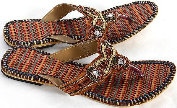 Multi-color Embroidered Chappals with Beadwork and Sequins