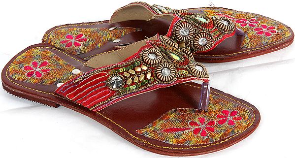 Fancy Sandals with Floral Embroidery and Beadwork