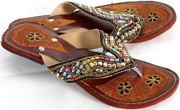 Beaded Sandals with Floral Embroidery